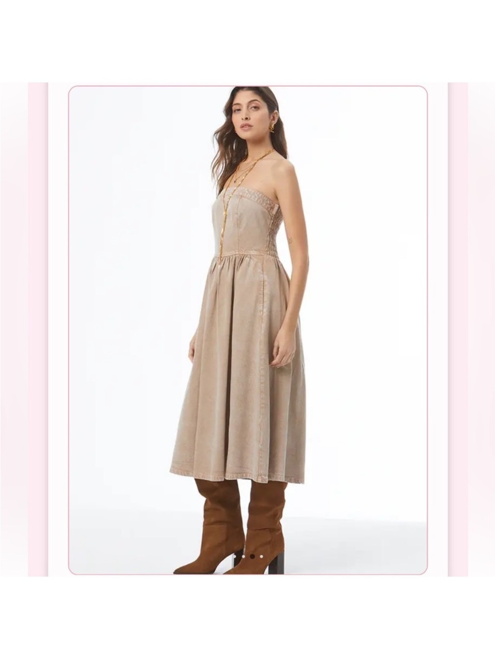 NWT YFB Strapless Beige Midi Dress